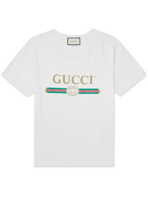 gucci printed shirt|GUCCI Distressed Printed Cotton.